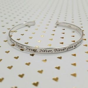 NEVER NEVER GIVE UP Bracelet Cuff Sterling Silver